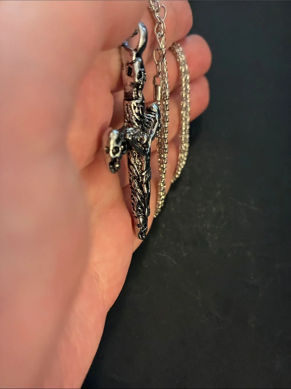 Silver Skull Cross Pendant Necklace - Men